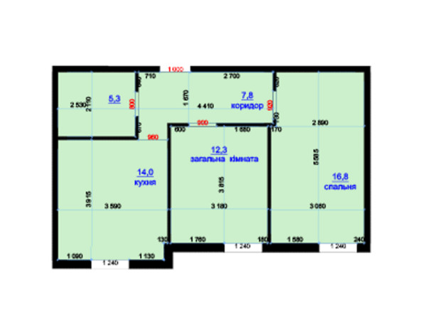 ЖК Княжий: планировка 2-комнатной квартиры 56.2 м²