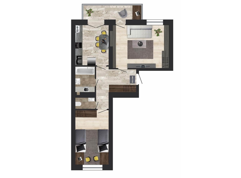 Планування 2-кімнатної квартири в ЖК Кленовий Парк 61.8 м², фото 133389 Планування 2-кімнатної квартири в ЖК Кленовий Парк 61.8 м², фото 133389