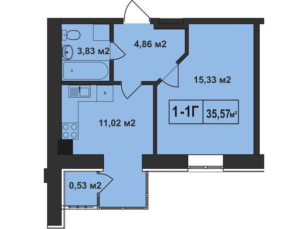 ЖК Покровський: планування 1-кімнатної квартири 35.57 м²