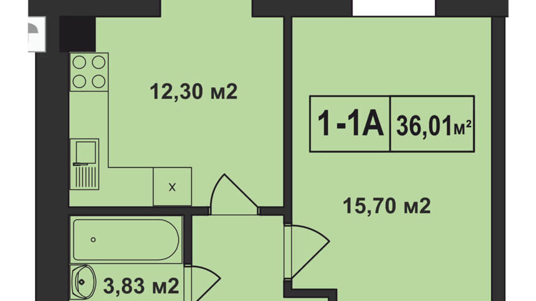 Планування 1-кімнатної квартири в ЖК Покровський 36.01 м², фото 133421