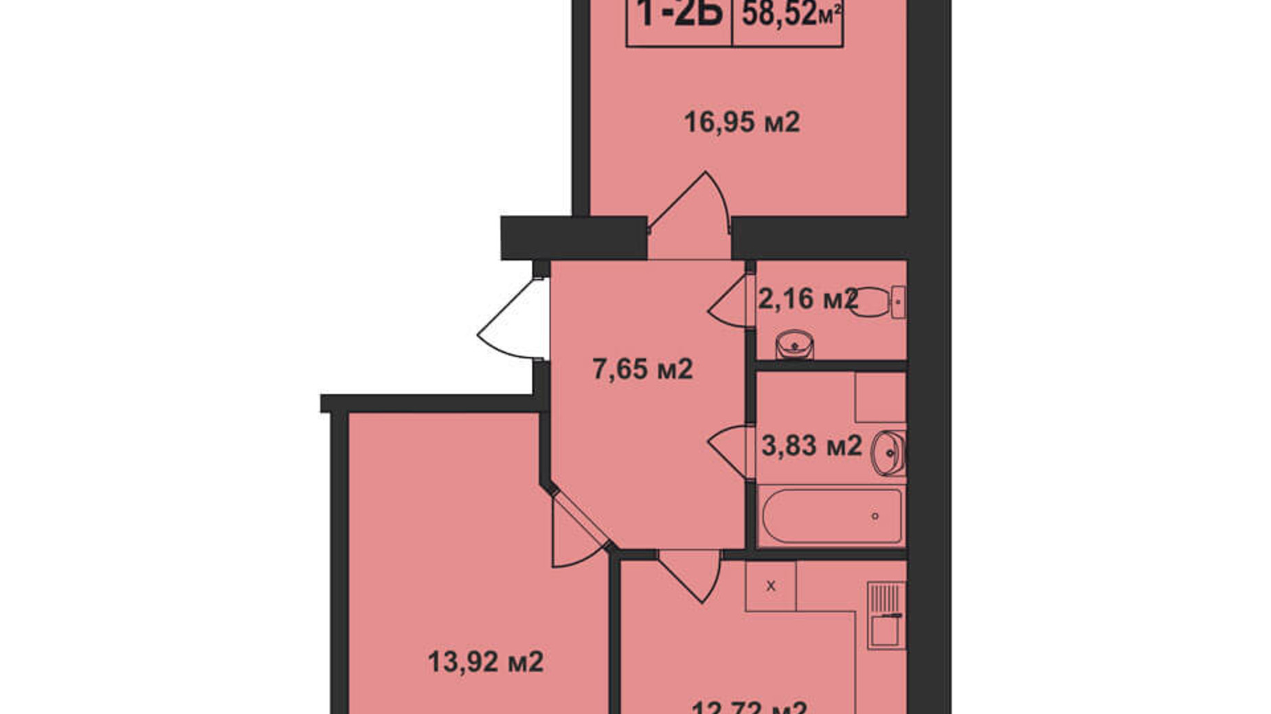 Планировка 2-комнатной квартиры в ЖК Покровский 58.52 м², фото 133425