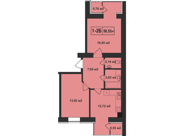 ЖК Покровський: планування 2-кімнатної квартири 58.52 м²