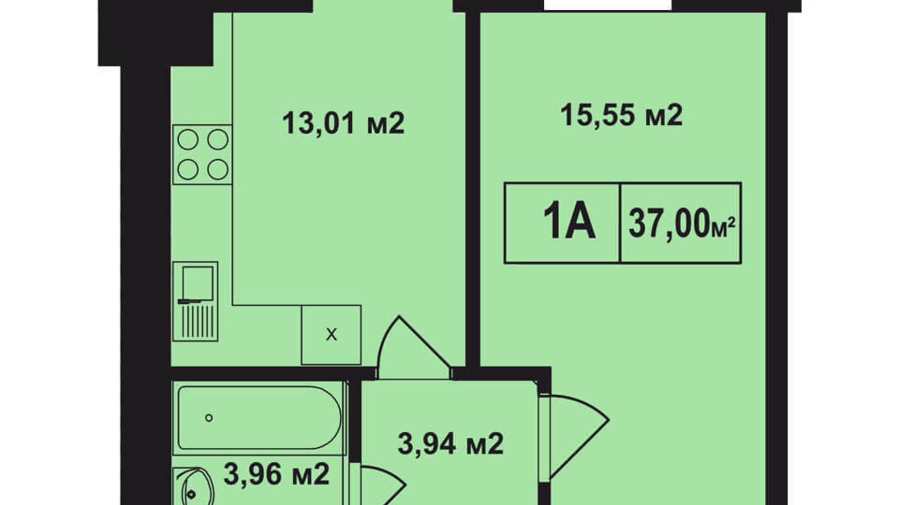 Планування 1-кімнатної квартири в ЖК Покровський 37 м², фото 133537