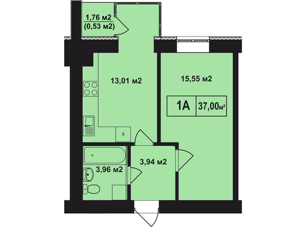 ЖК Покровский: планировка 1-комнатной квартиры 37 м²