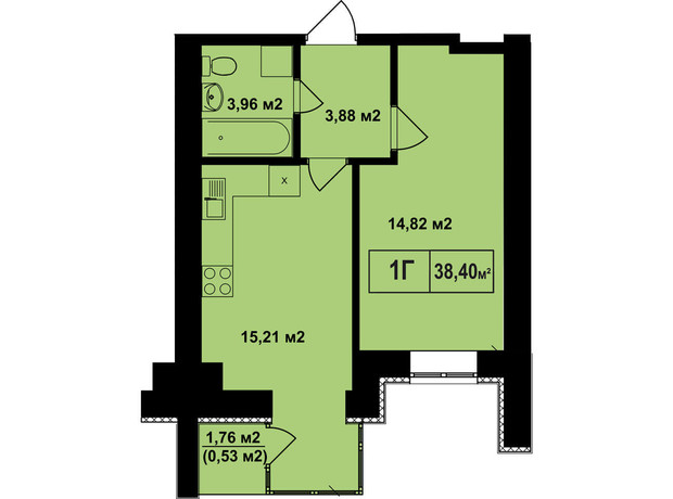 ЖК Покровский: планировка 1-комнатной квартиры 38.4 м²