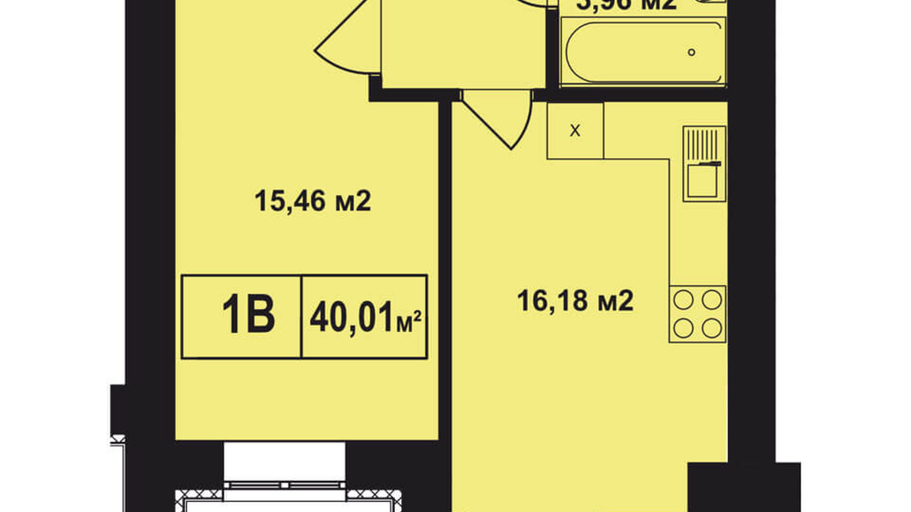 Планування 1-кімнатної квартири в ЖК Покровський 40.01 м², фото 133553