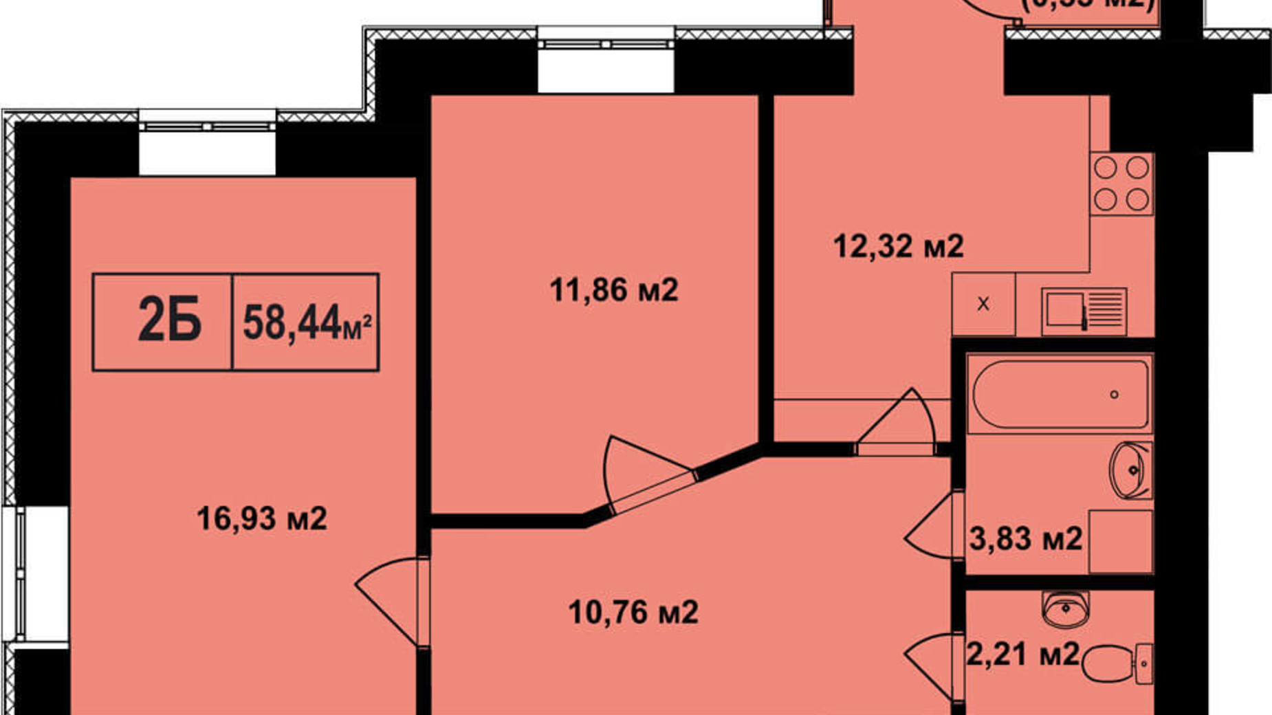 Планировка 2-комнатной квартиры в ЖК Покровский 58.44 м², фото 133554