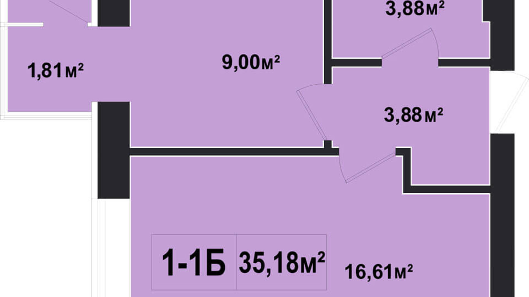 Планування 1-кімнатної квартири в ЖК Покровський 35.18 м², фото 133578