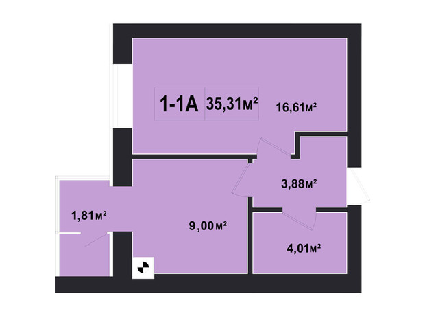 ЖК Покровський: планування 1-кімнатної квартири 35.31 м²