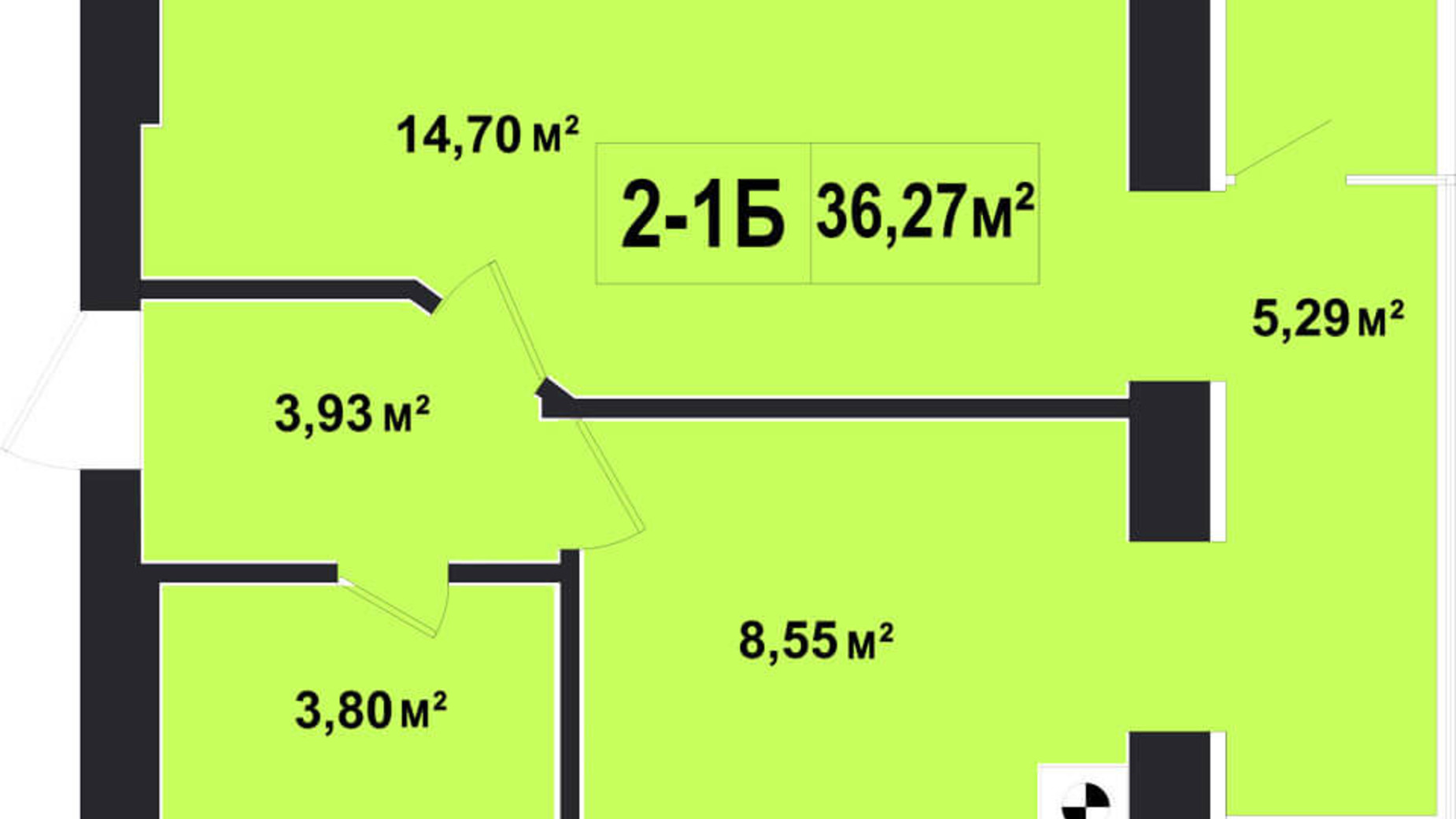 Планировка 1-комнатной квартиры в ЖК Покровский 36.27 м², фото 133581