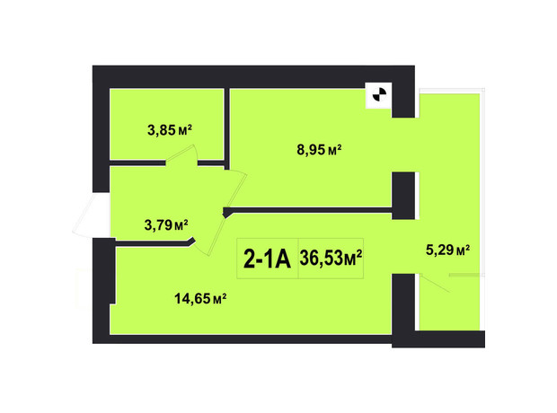 ЖК Покровский: планировка 1-комнатной квартиры 36.53 м²