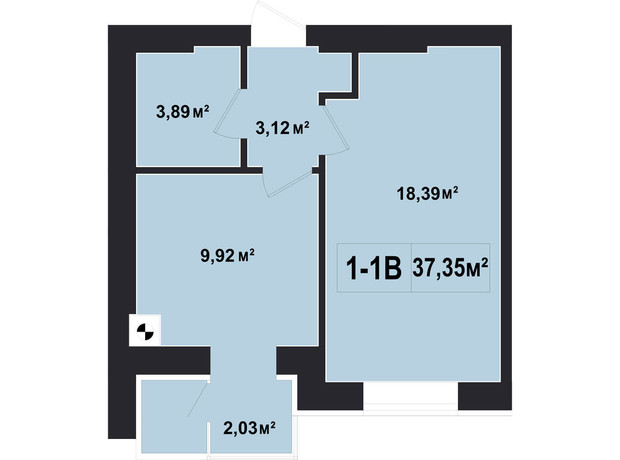 ЖК Покровський: планування 1-кімнатної квартири 37.35 м²