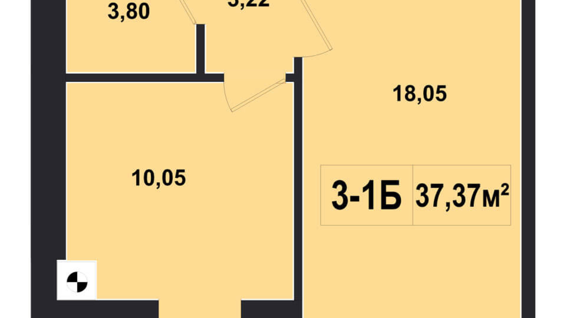 Планування 1-кімнатної квартири в ЖК Покровський 37.37 м², фото 133586