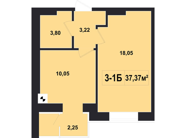 ЖК Покровський: планування 1-кімнатної квартири 37.37 м²