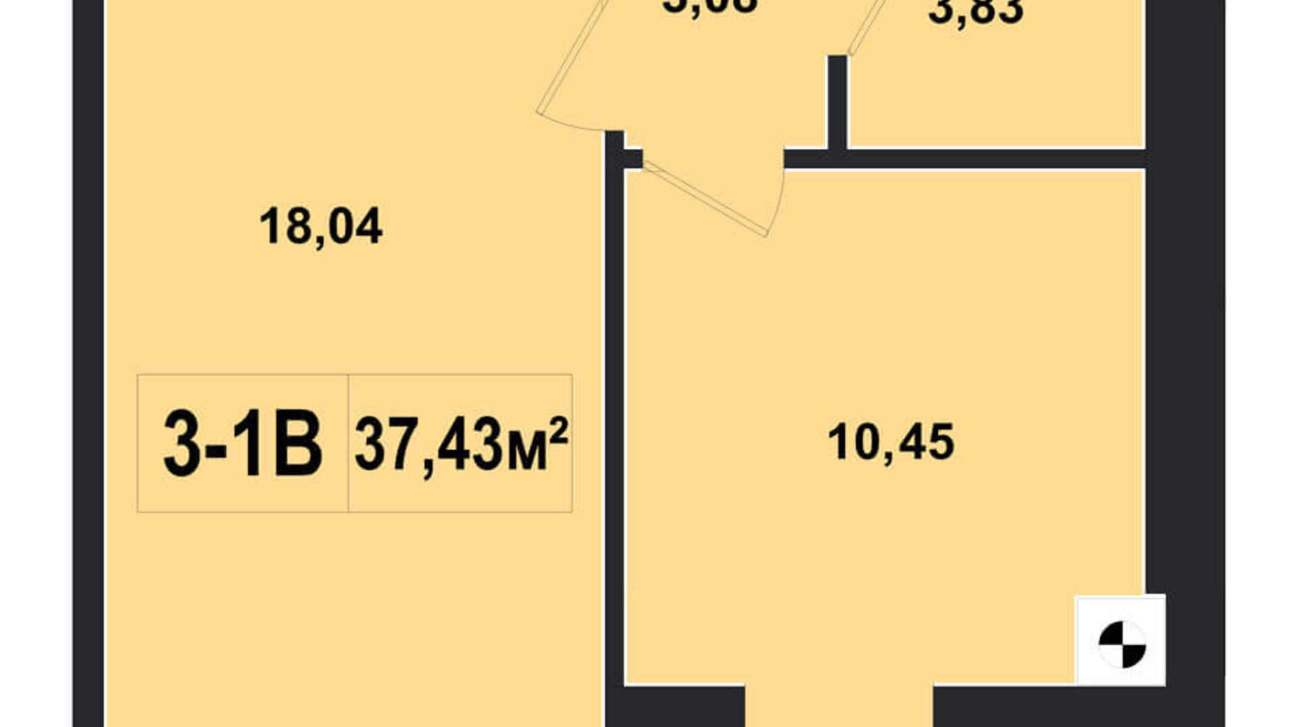 Планування 1-кімнатної квартири в ЖК Покровський 37.43 м², фото 133587