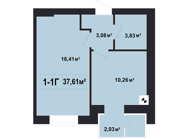 ЖК Покровський: планування 1-кімнатної квартири 37.61 м²