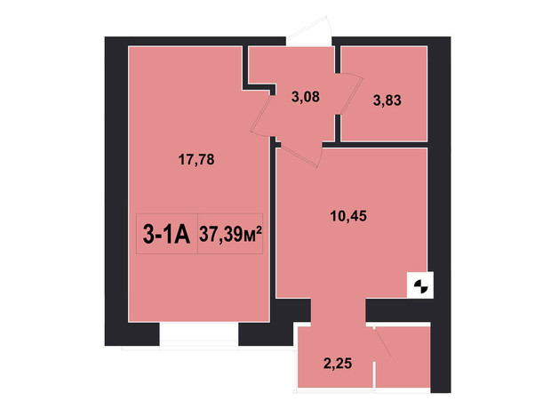 ЖК Покровський: планування 1-кімнатної квартири 37.93 м²