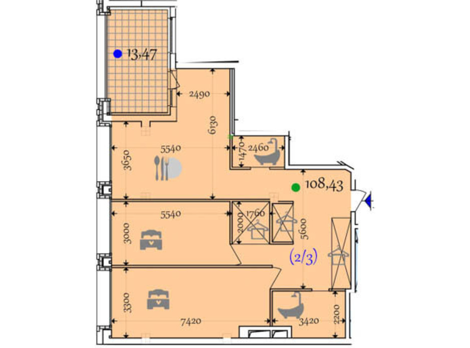 Планування 2-кімнатної квартири в ЖК Сomfort City 108.43 м², фото 133648 Планування 2-кімнатної квартири в ЖК Сomfort City 108.43 м², фото 133648