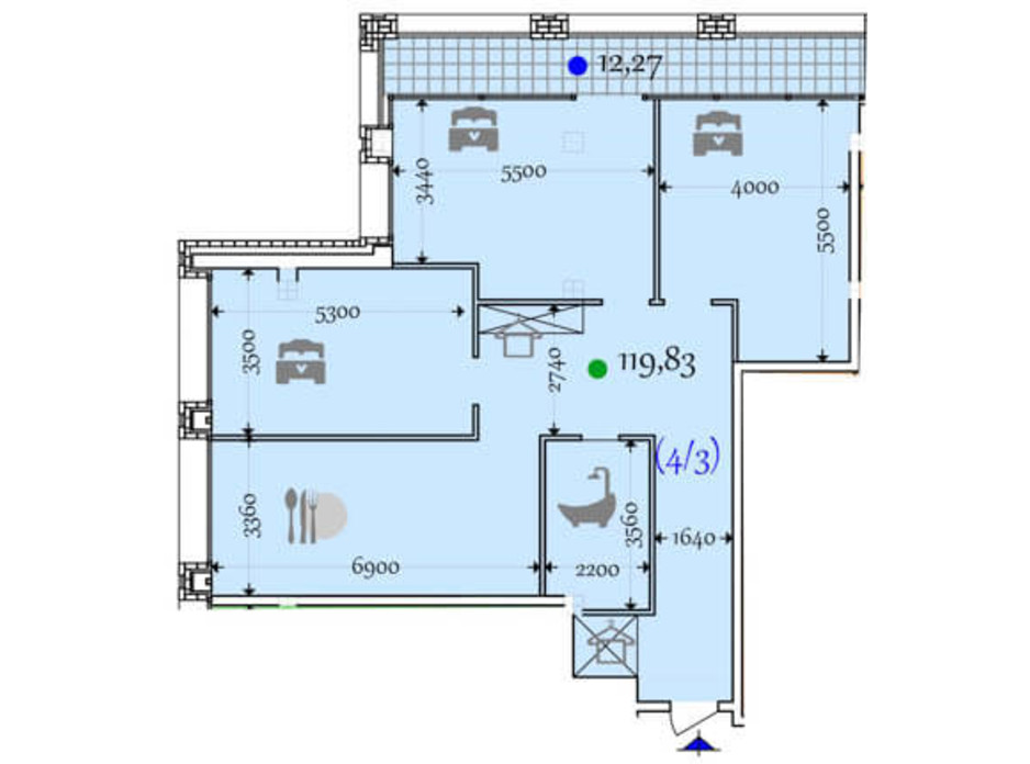 Планировка 2-комнатной квартиры в ЖК Сomfort City 119.83 м², фото 133651 Планировка 2-комнатной квартиры в ЖК Сomfort City 119.83 м², фото 133651