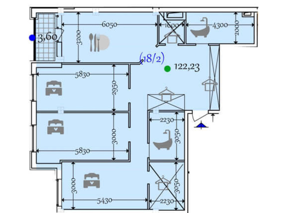 Планировка 2-комнатной квартиры в ЖК Сomfort City 122.23 м², фото 133652 Планировка 2-комнатной квартиры в ЖК Сomfort City 122.23 м², фото 133652