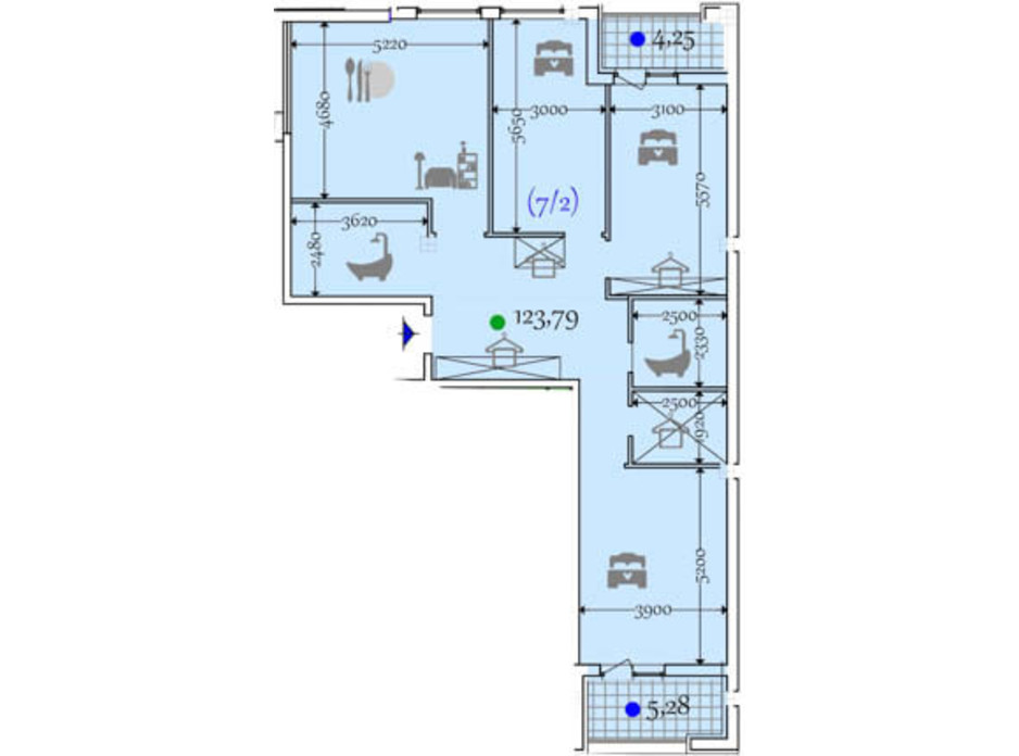 Планировка 2-комнатной квартиры в ЖК Сomfort City (Комфорт Сити) 123.79 м², фото 133654 Планировка 2-комнатной квартиры в ЖК Сomfort City (Комфорт Сити) 123.79 м², фото 133654
