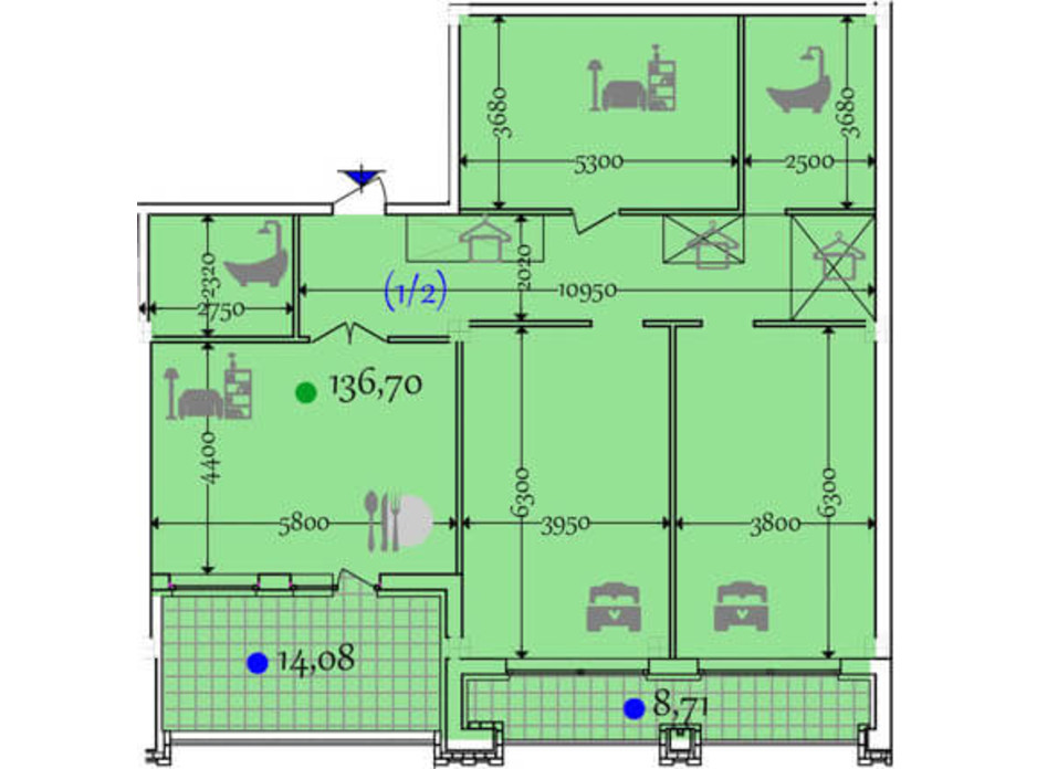 Планування 2-кімнатної квартири в ЖК Сomfort City 136.7 м², фото 133655 Планування 2-кімнатної квартири в ЖК Сomfort City 136.7 м², фото 133655