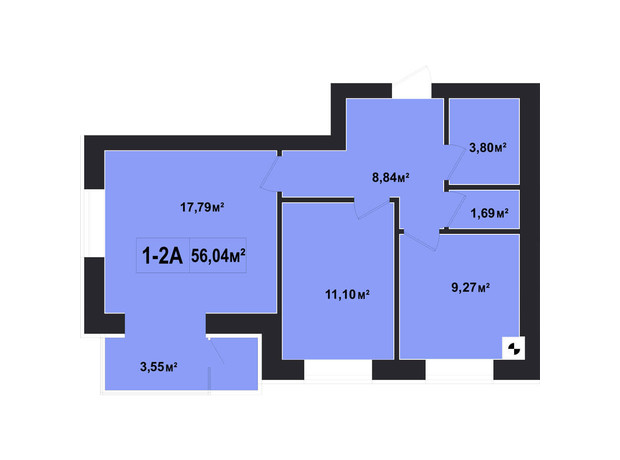 ЖК Покровский: планировка 2-комнатной квартиры 56.04 м²