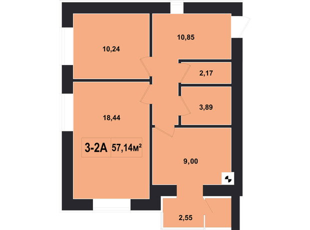 ЖК Покровський: планування 2-кімнатної квартири 57.14 м²