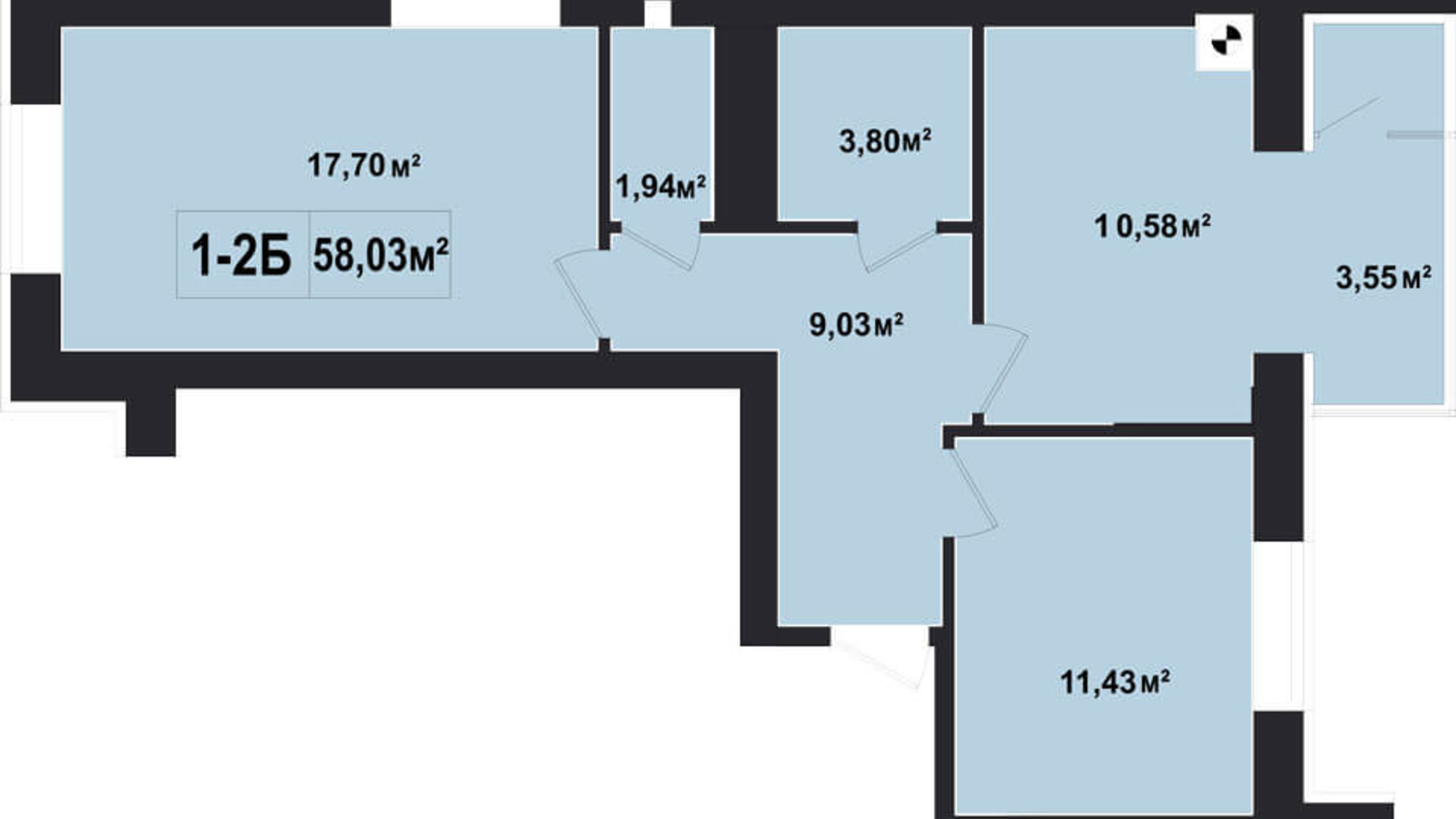 Планировка 2-комнатной квартиры в ЖК Покровский 58.03 м², фото 133690