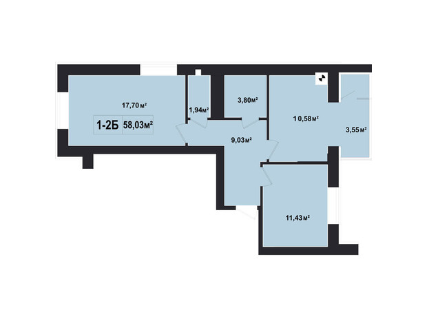 ЖК Покровский: планировка 2-комнатной квартиры 58.03 м²