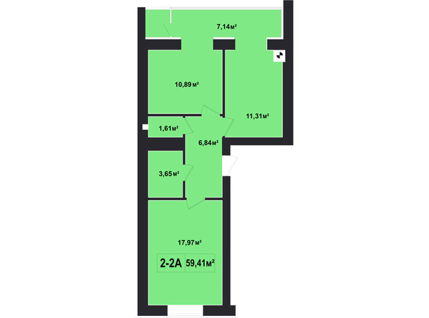 ЖК Покровський: планування 2-кімнатної квартири 59.41 м²