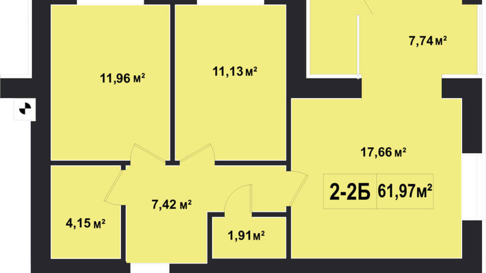 Планировка 2-комнатной квартиры в ЖК Покровский 61.97 м², фото 133692