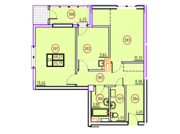 ЖК Дипломат: планування 2-кімнатної квартири 68.21 м²