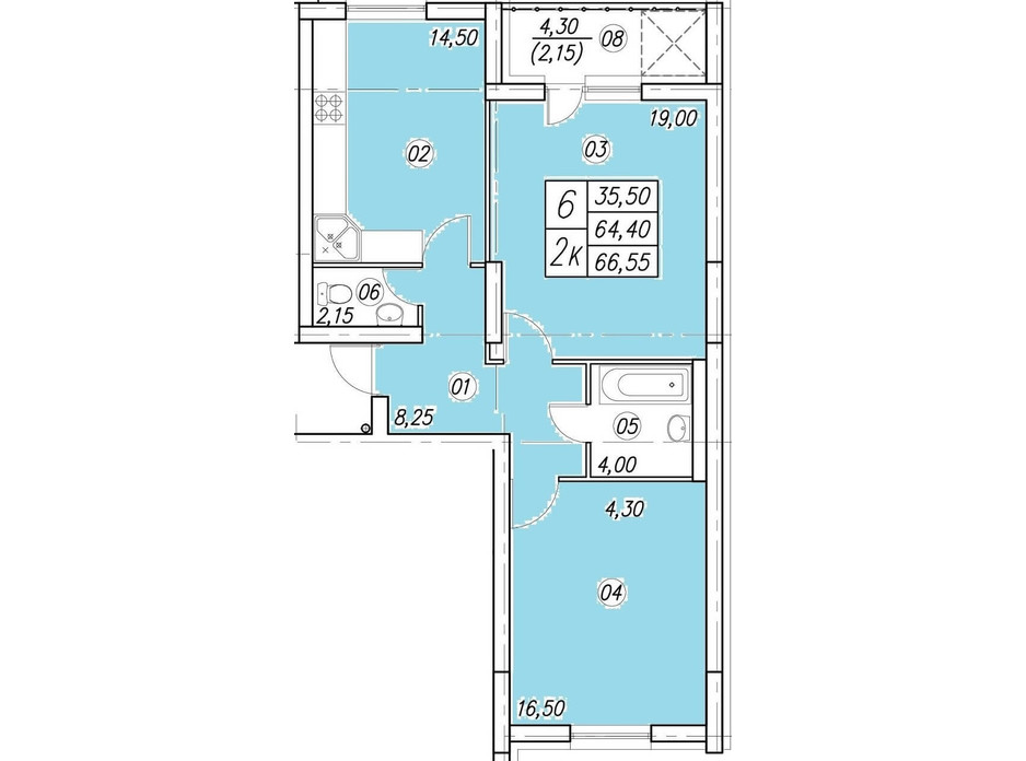 Планування 2-кімнатної квартири в ЖК Аквамарин 66.55 м², фото 134951 Планування 2-кімнатної квартири в ЖК Аквамарин 66.55 м², фото 134951