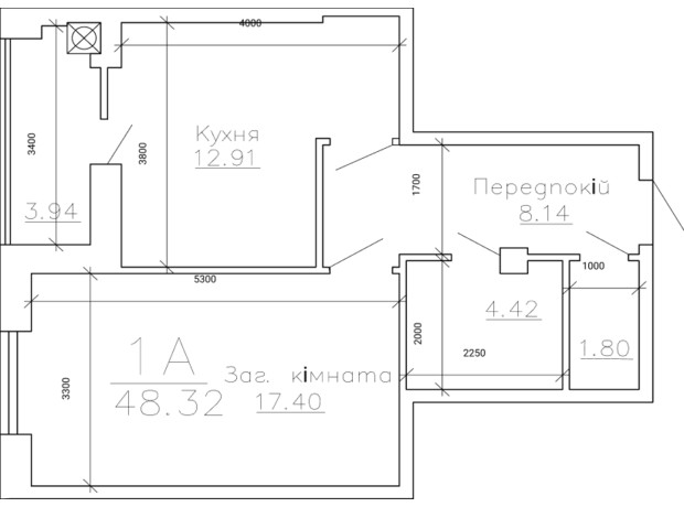 ЖК Панорама: планировка 1-комнатной квартиры 48.32 м²