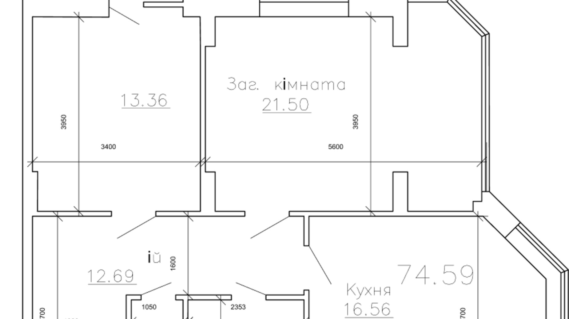 Планировка 2-комнатной квартиры в ЖК Панорама 74.59 м², фото 135093