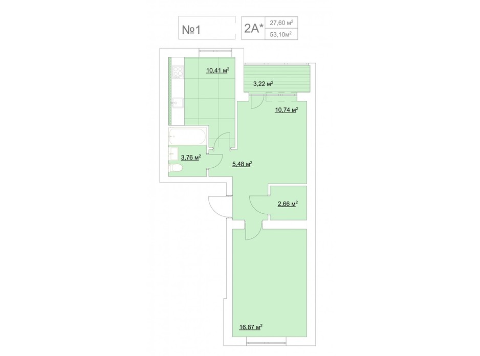 Планировка 2-комнатной квартиры в ЖК Гранд Виллас 53.1 м², фото 135230 Планировка 2-комнатной квартиры в ЖК Гранд Виллас 53.1 м², фото 135230