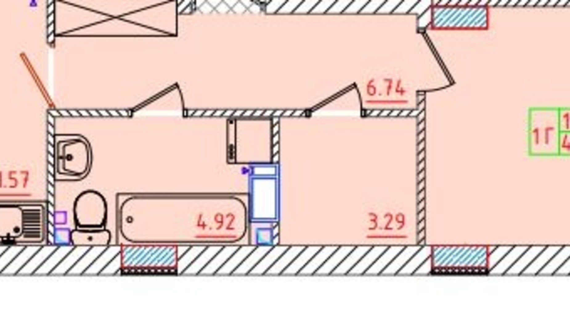 Планування 1-кімнатної квартири в ЖК Цветной бульвар 41.57 м², фото 135269