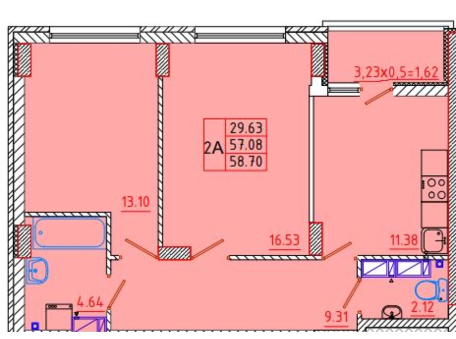 Планування 2-кімнатної квартири в ЖК Цветной бульвар 58.7 м², фото 135270 Планування 2-кімнатної квартири в ЖК Цветной бульвар 58.7 м², фото 135270