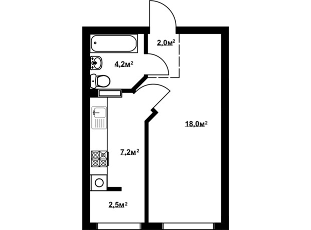 ЖК Благород: планировка 1-комнатной квартиры 33 м²