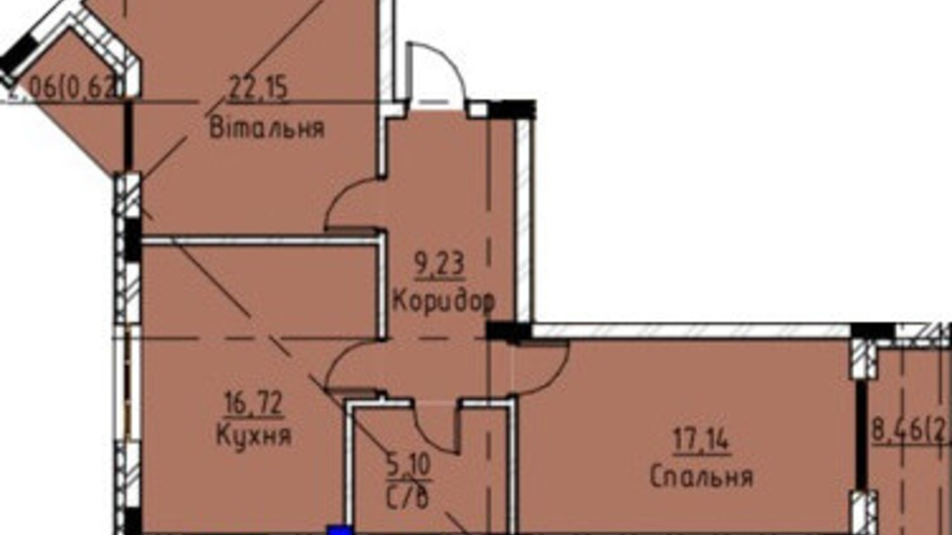 Планування 2-кімнатної квартири в ЖК Графіт 73.5 м², фото 136309