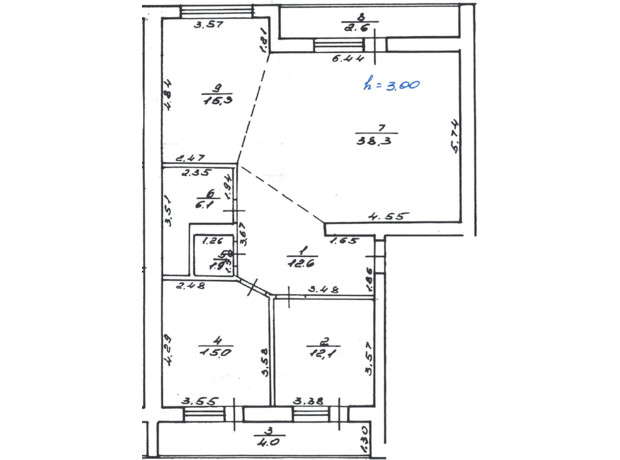 ЖК по ул. Ярославенка, 36: планировка 3-комнатной квартиры 107.9 м²