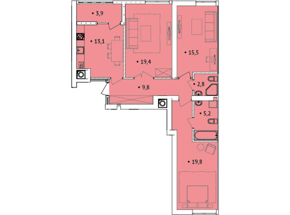 Планування 3-кімнатної квартири в ЖК Spectrum 89 м², фото 136520 Планування 3-кімнатної квартири в ЖК Spectrum 89 м², фото 136520
