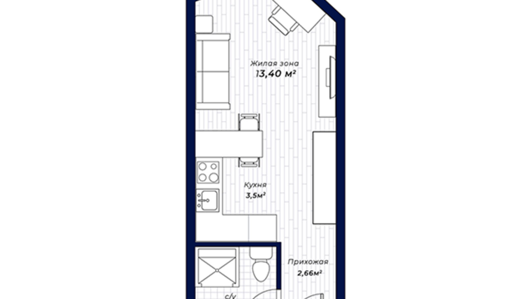 Планировка 1-комнатной квартиры в ЖК Dixie 22.6 м², фото 136614