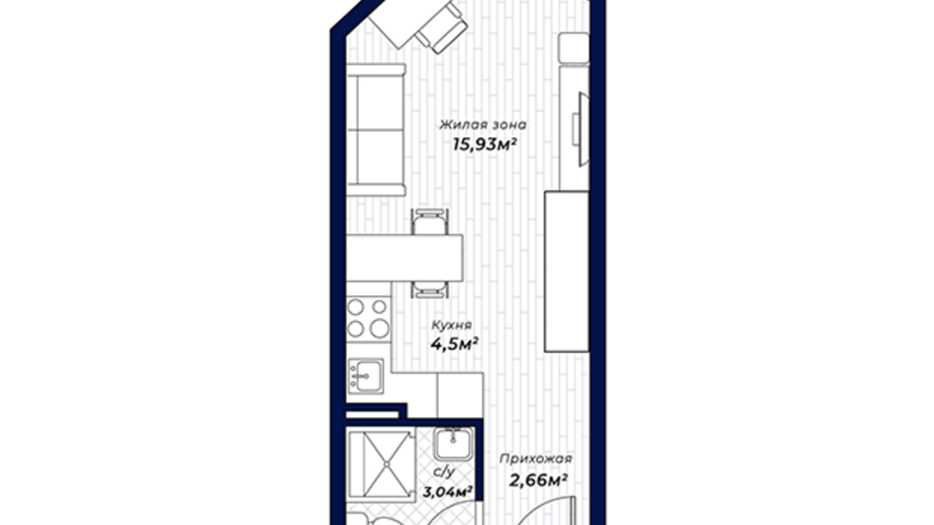 Планування 1-кімнатної квартири в ЖК Dixie 26.09 м², фото 136617