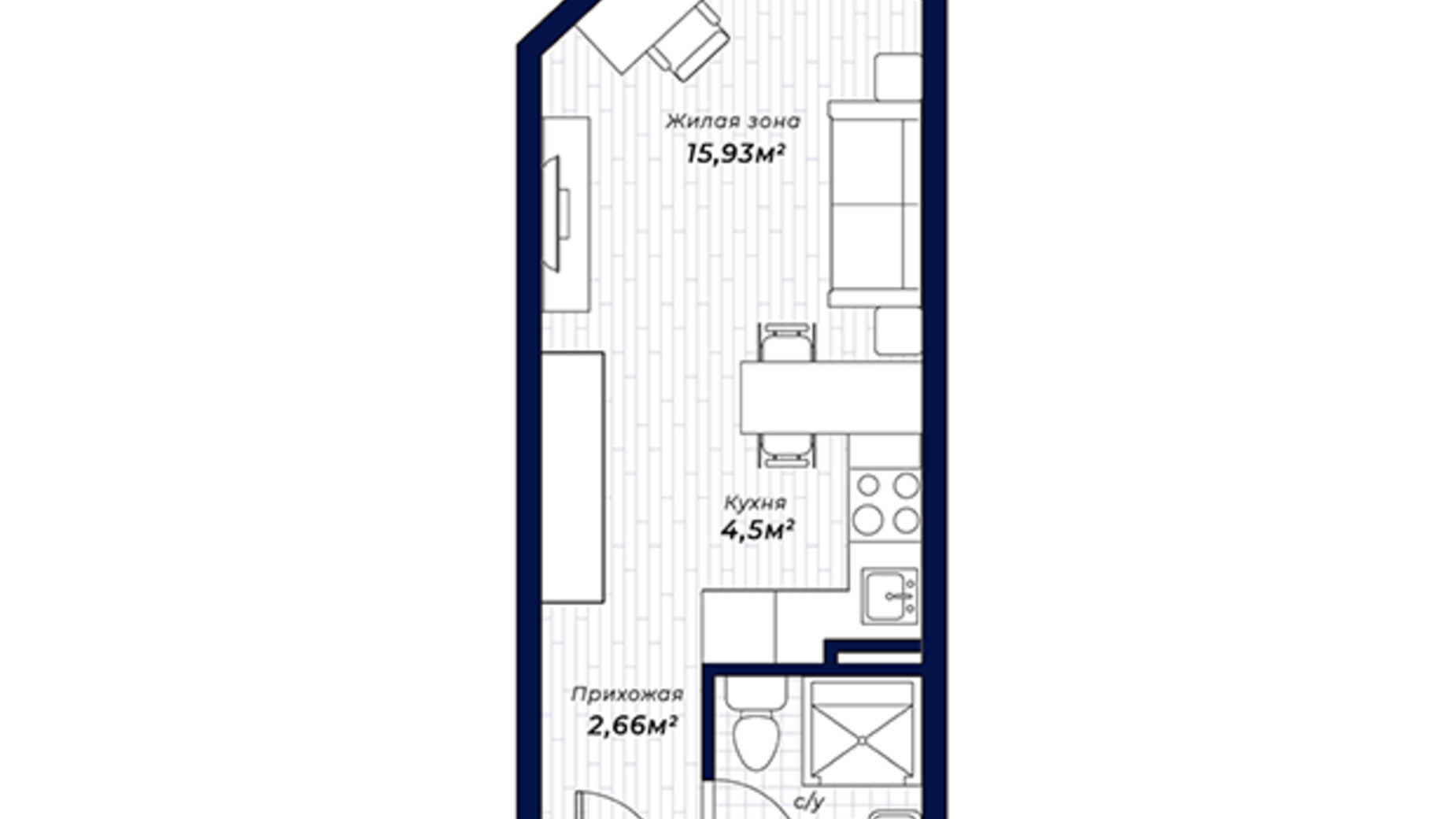 Планування 1-кімнатної квартири в ЖК Dixie 26.13 м², фото 136618
