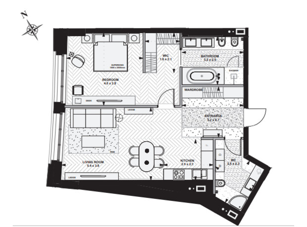 ЖК Linden Luxury Residences: планування 1-кімнатної квартири 75.8 м²