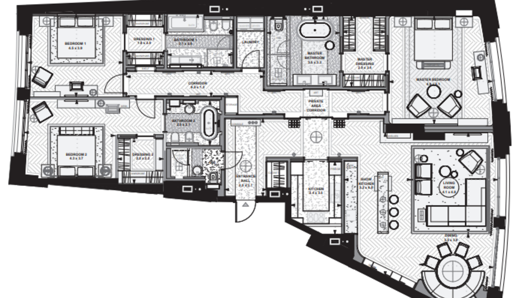 Планировка 3-комнатной квартиры в ЖК Linden Luxury Residences 215.2 м², фото 136747