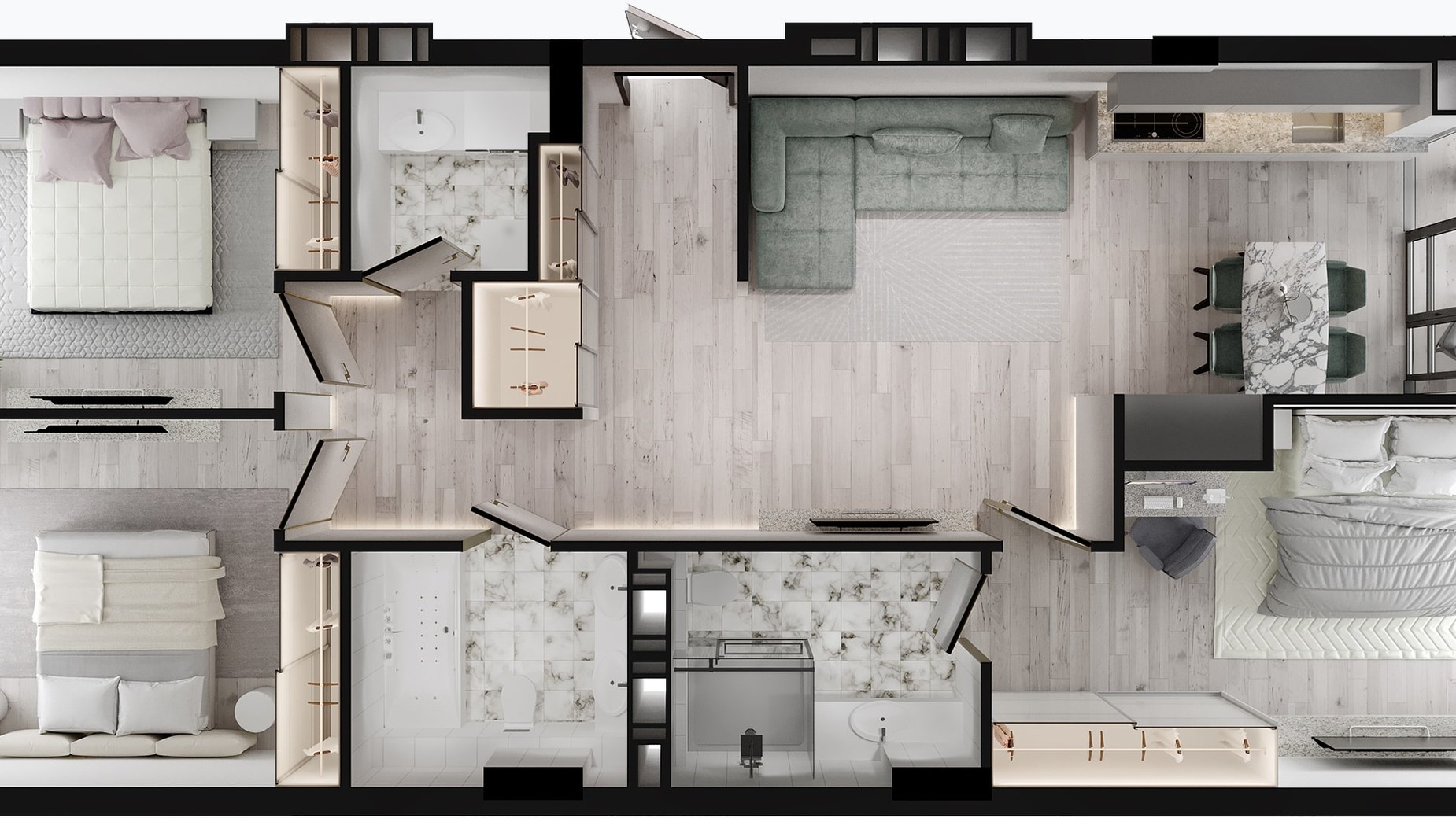 Планировка 3-комнатной квартиры в ЖК Geneve (Женева) 101.55 м², фото 136768