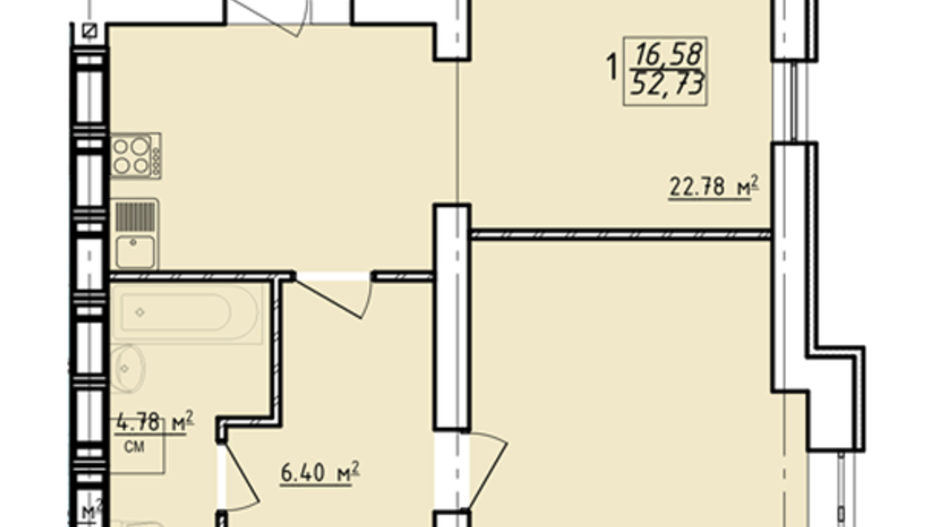 Планировка 2-комнатной квартиры в ЖК Левада 2 52.73 м², фото 138005
